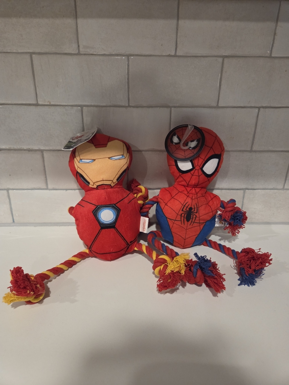 Spider-Man & Iron Man Rope Plush Dog Toys Nwt